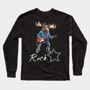 Rockstar Guitar Moose Music Long Sleeve T-Shirt